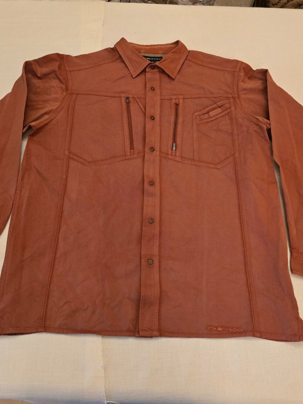 ExOfficio rust orange utility travel hiking shirt